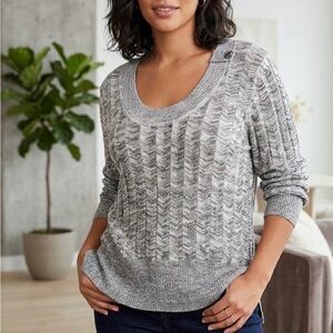 Apt. 9 Heather Gray Scoop Neck Cable Knit Sweater